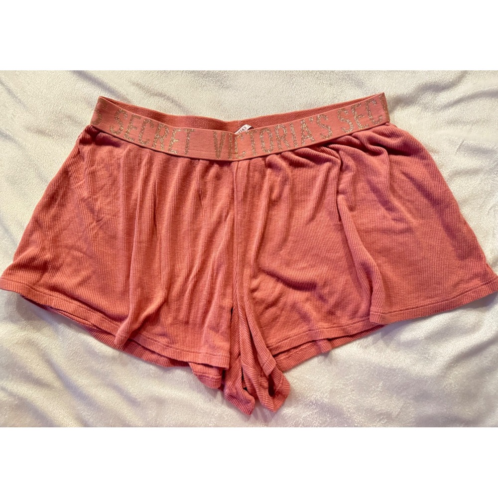 Victoria's Secret Pink Ribbed Sleep Shorts Glitter Logo Waistband Women's M